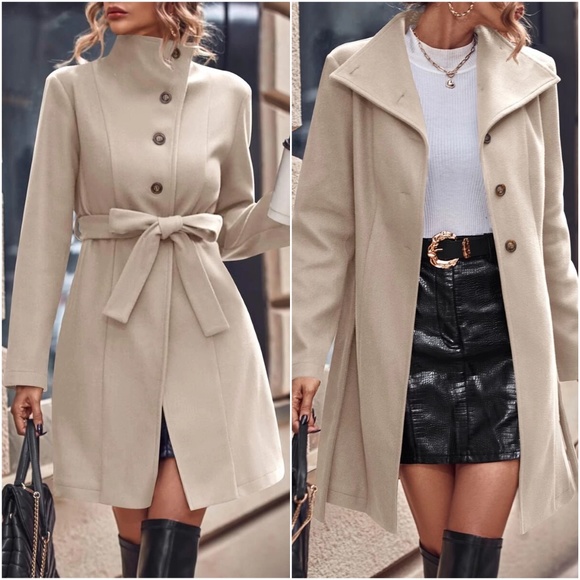 Classic Button up High Collar Jacket Coat - Picture 2 of 4